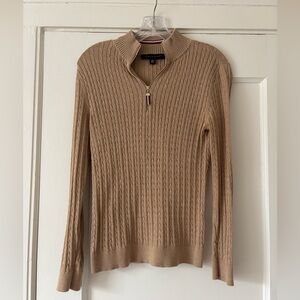 Tommy Hilfiger Tan Cable-Knit Half-Zip Pullover
